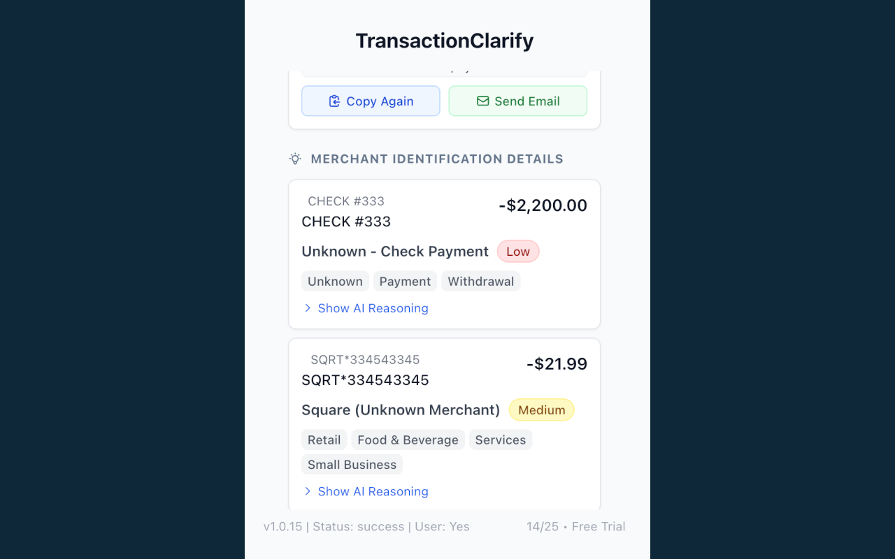 Transaction Identification Example Image TransactionClarify | AI-Powered Transaction Decoding